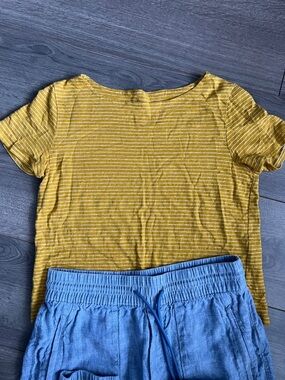 Eileen Fisher Striped Gold Organic Linen Short Sleeve Tee